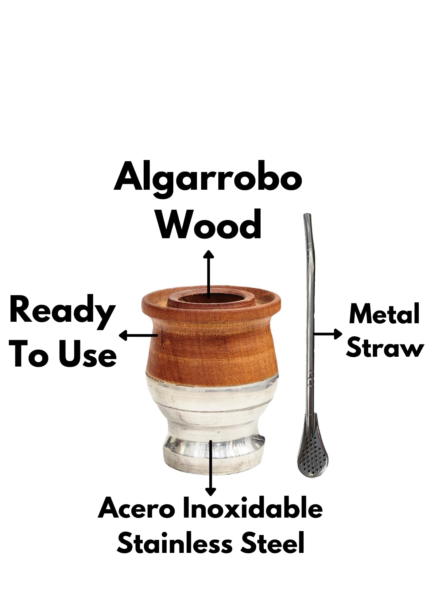 Mate para Yerba Mate Argentino, madera de algarroba mate y acero inoxidable, calabaza mate con bombilla, conjunto mate, cultura argentina