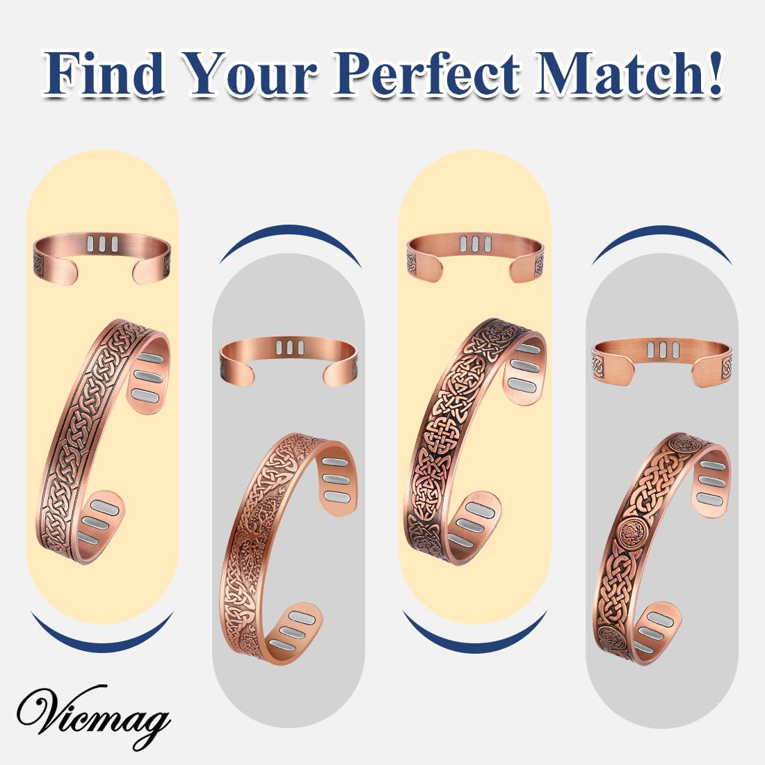 Vicmag Bracelet magnétique en cuivre pour homme, 9 aimants puissants (5000 gauss chacun), 99,99 % cuivre pur