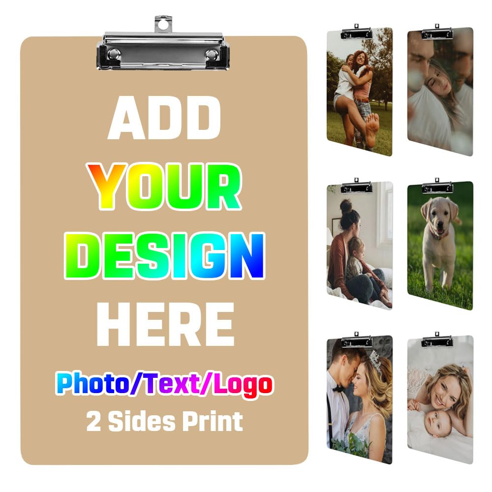 RTYVBMX Personalized Custom Clipboards Double-Sided Printing Customized Clipboard Add Your Photo Text Logo Clip Boards 8.5"x12.5", Tan