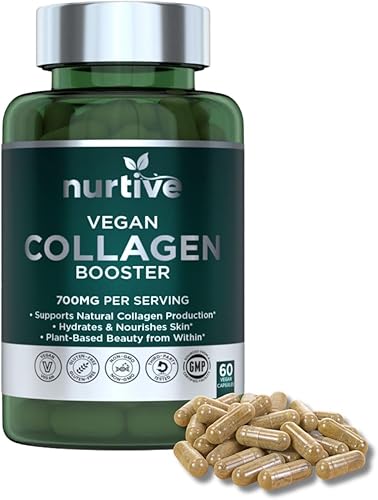 Potenciador de colágeno a base de plantas - Soporte vegano con vitamina C, aminoácidos y ácido hialurónico - 700 mg por porción - Probado en