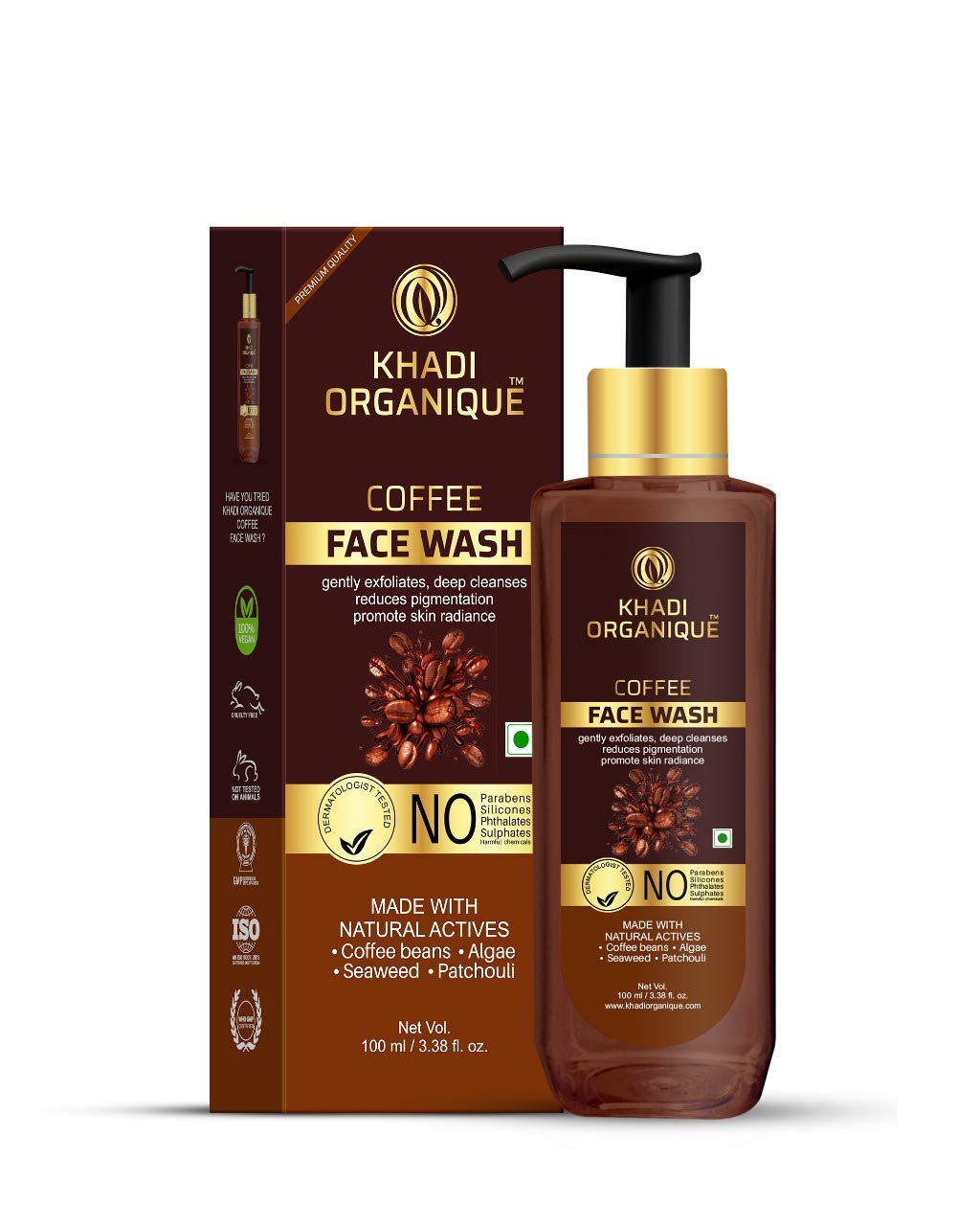 KHADI ORGANIQUE Coffee face wash gently exfoliates deep cleanses reduces pigmentation ml, brown