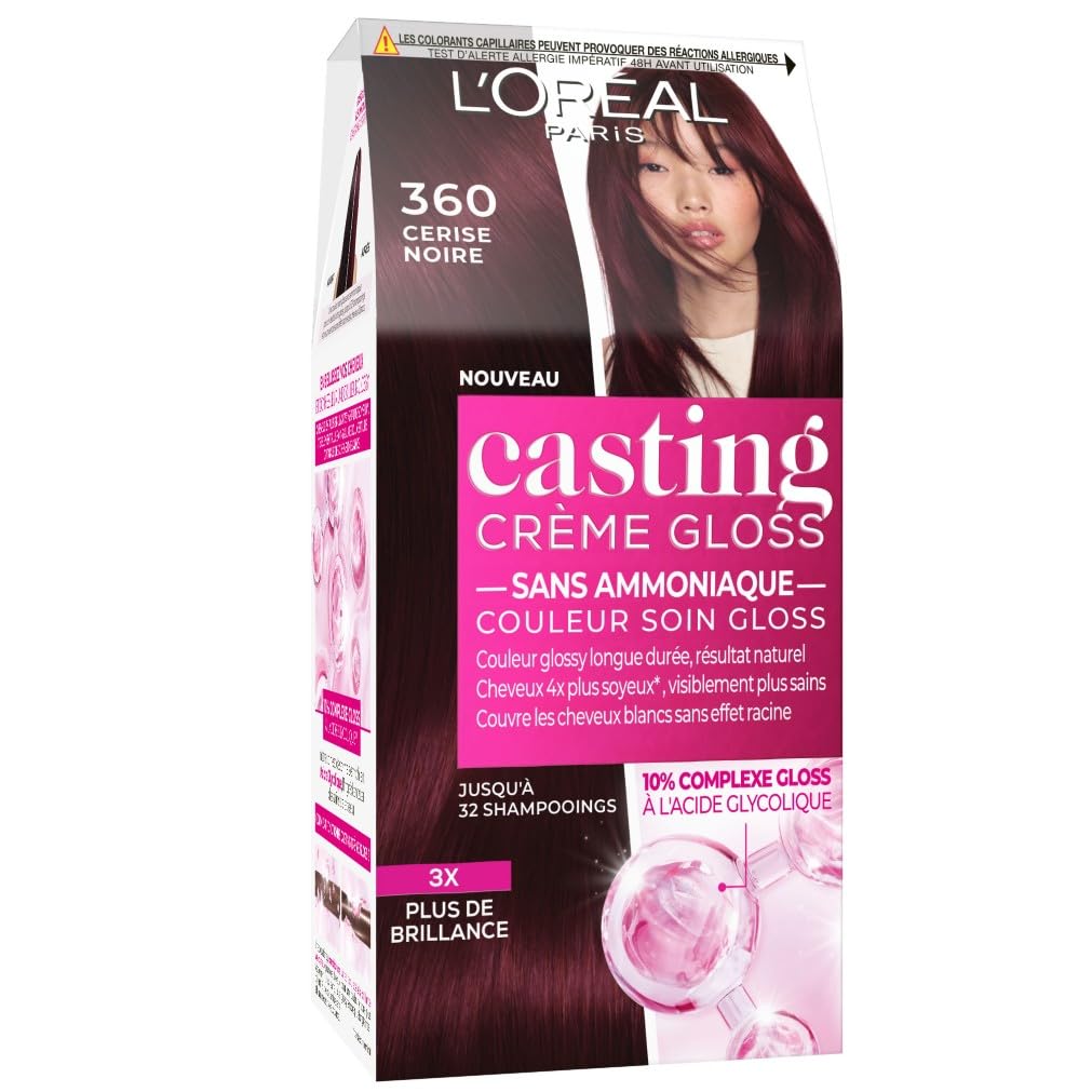 L'ORÉAL PARIS - Coloration Cheveux Semi-​Permanente Ton sur Ton - Couleur Soin Gloss - Sans Ammoniaque - Casting Crème Gloss - Nuance : Cerise Noire (3.60)