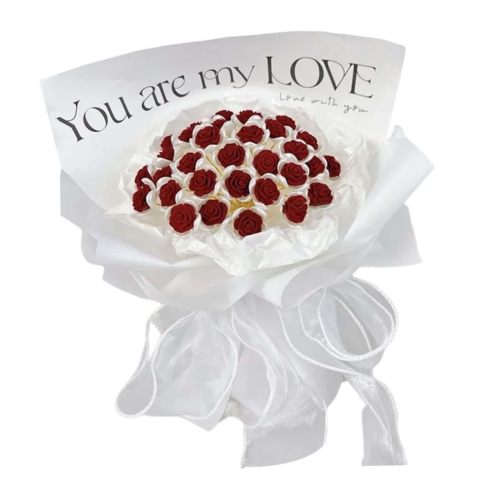 Pixzcsa Red Flower Can Watch For Long Time. Unique Flower Crafting Set For Making Beautiful Artificial Rs Bouquets Bouquet Making Craft Kids Adults, 21 Pcs