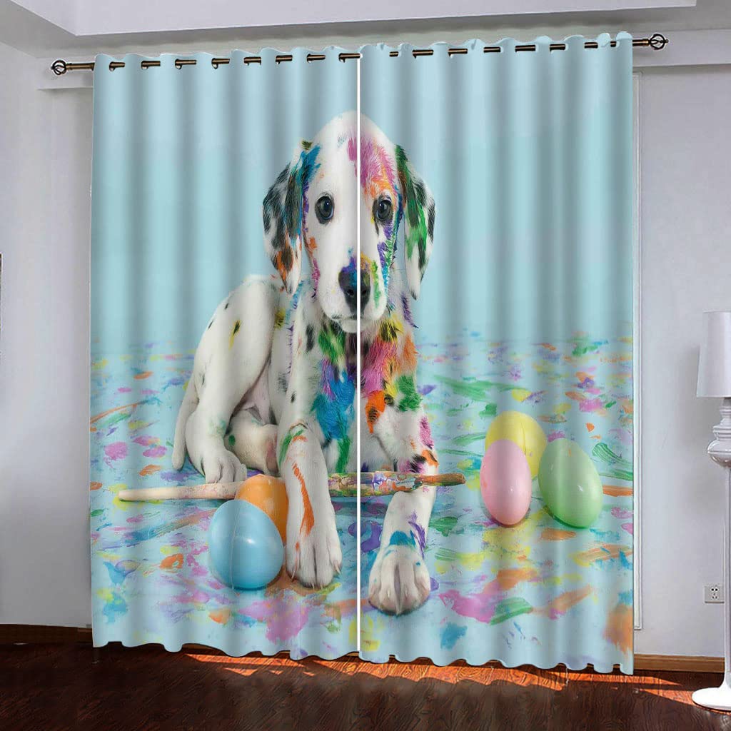 Rideau occultant opaque à oeillets, lot de 2 pièces de 140x240 cm à motif chiens d'animaux