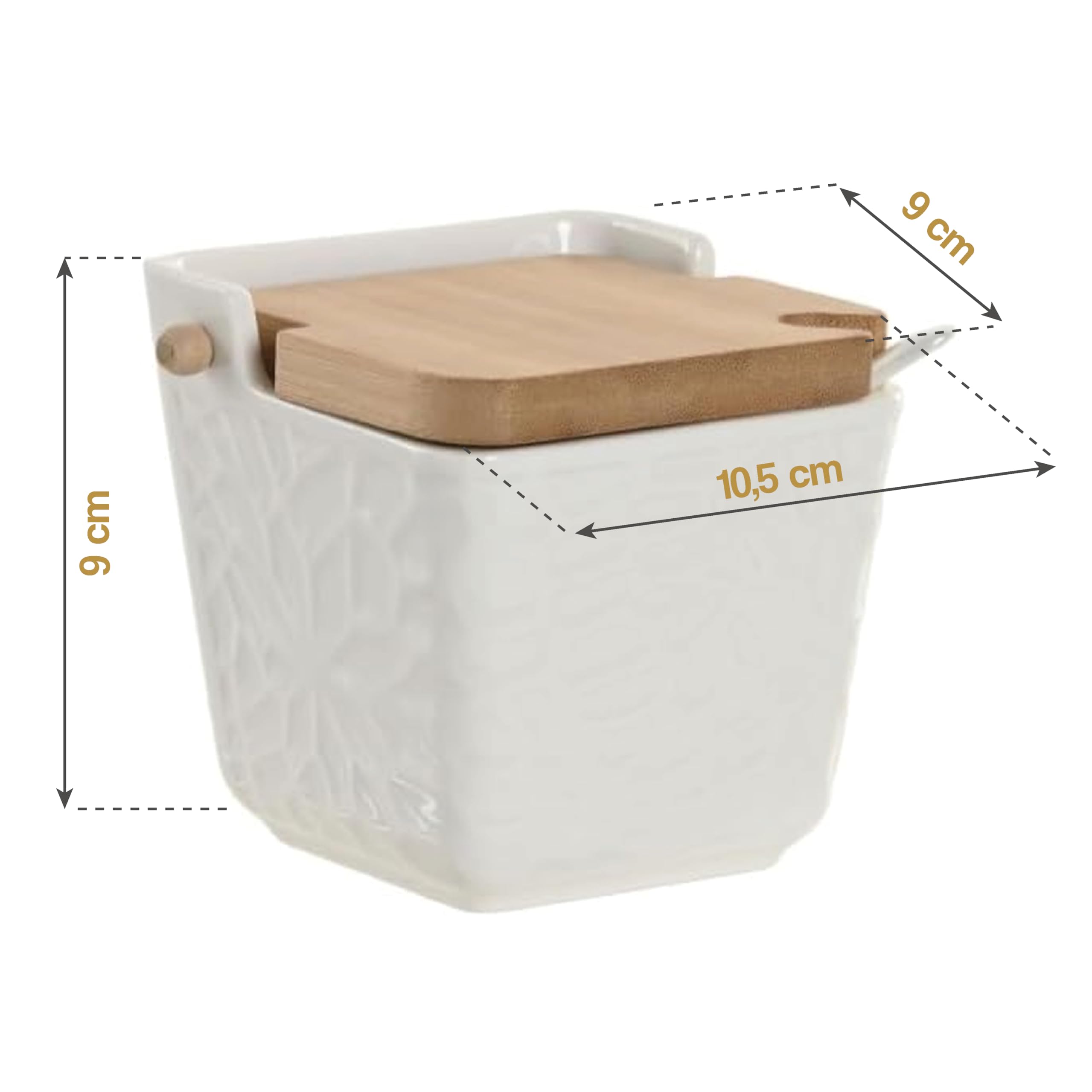 Portaspezie - Saliera con Coperchio in Legno - Zuccheriera - Contenitore per Condimento in Ceramica - Bianco (Modello 3)