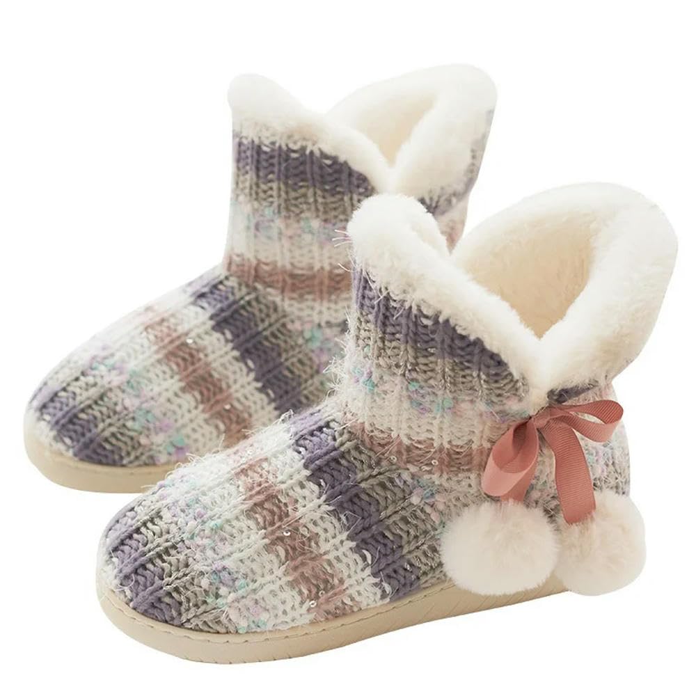 GLDFW - Pantuflas para mujer, de punto de felpa, para casa, para interiores y exteriores