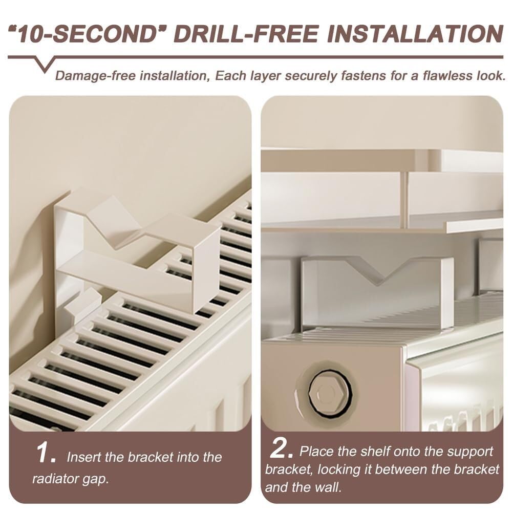 Estante de aluminio blanco para radiador, sin taladro, 160 cm, con barandillas laterales ampliadas, a prueba de polvo, antihumo, solución de almacenamiento segura para radiadores viejos, 15 cm de