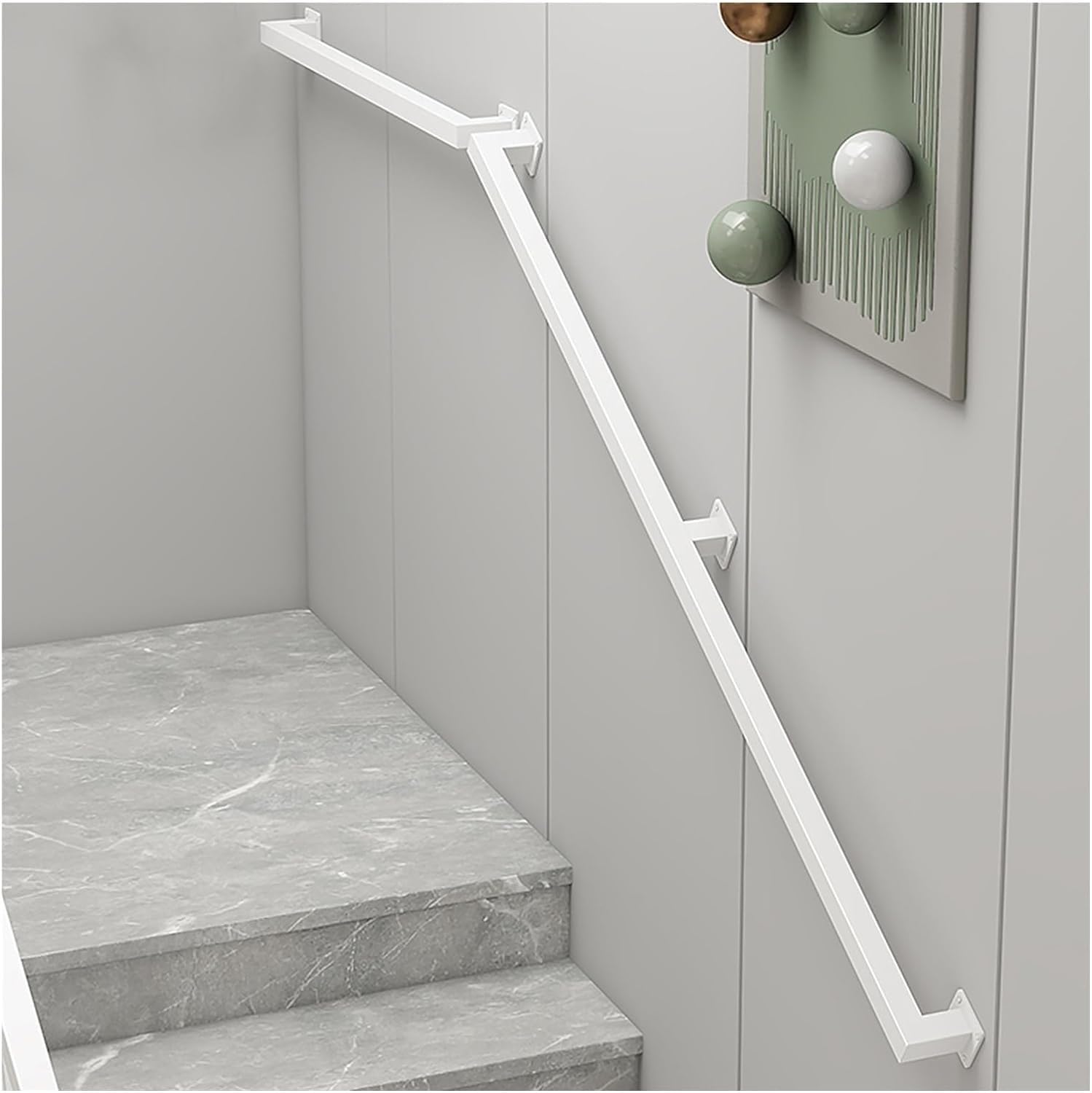 Jiajujia White Stair Handrail Stairs Banister Handrail, Wall Mount Non-Slip Hand Railing For Loft/Porch/Restaurant, Metal Iron Frame Safety Hand Rails