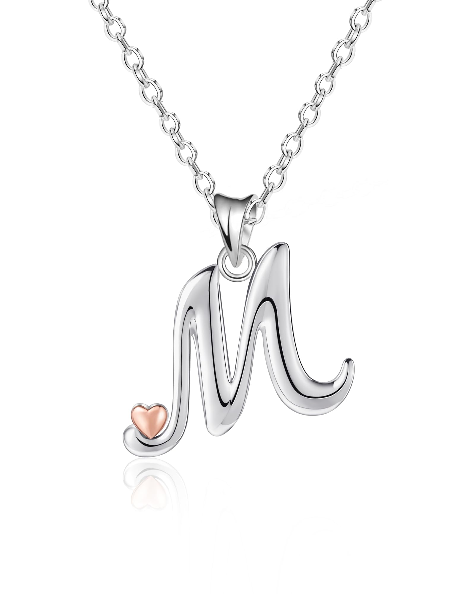Mesovor Collane in Argento Sterling 925 per Donna, Delicata Collana con Nome Iniziale e Cuore in Oro Rosa, Regali di Gioielli per Fmiglia, Madre, Sorella, Figlia, Moglie