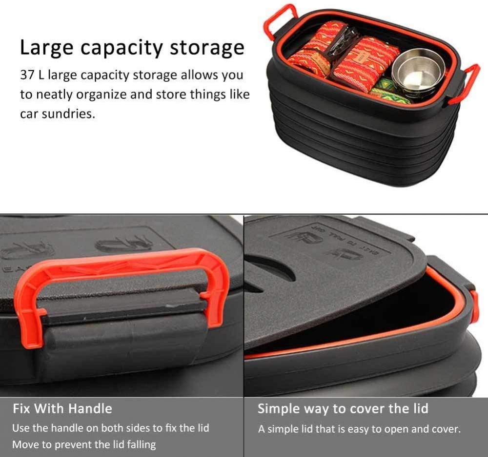 Grande Secchio Pieghevole, Secchio di Immagazzinaggio Retrattile da 37 Litri con Coperchi Tronco di Automobile Portatile Pattumiera Organizzatore per Uso Domestico