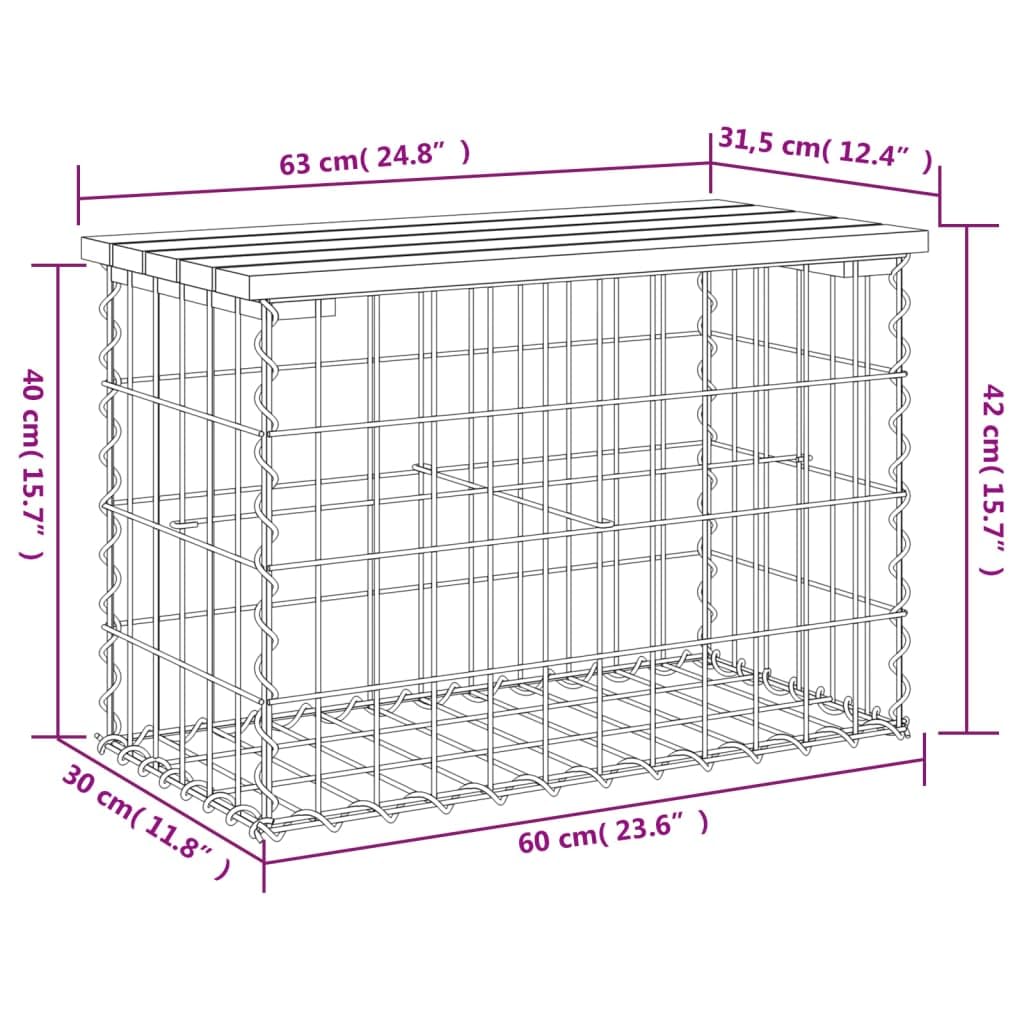 vidaXL Banc de Jardin Design Gabion 63x31,5x42 cm Bois de pin imprégné, siège de Jardin, Banc de Parc, Banc de Pique-Nique de Jardin, Banc extérieur