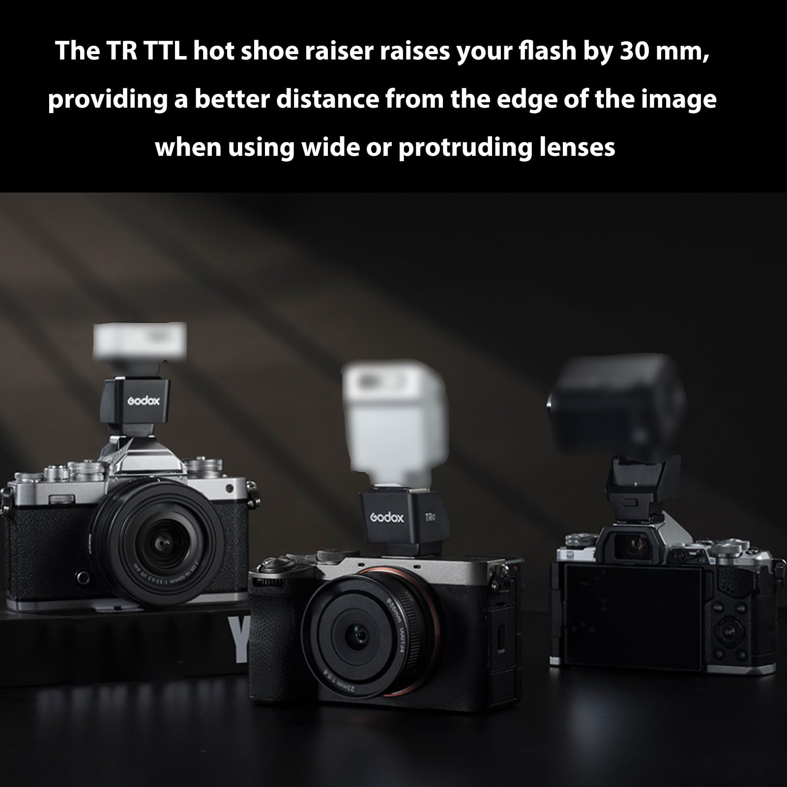 Godox TR-S TTL podwyższenie stopki błyskowej 0-90°, regulacja kąta, wysokość 30 mm, adapter do stopki błyskowej z podwyższeniem, kompatybilny z lampą błyskową Sony iT20S, iT22S, iT30proS
