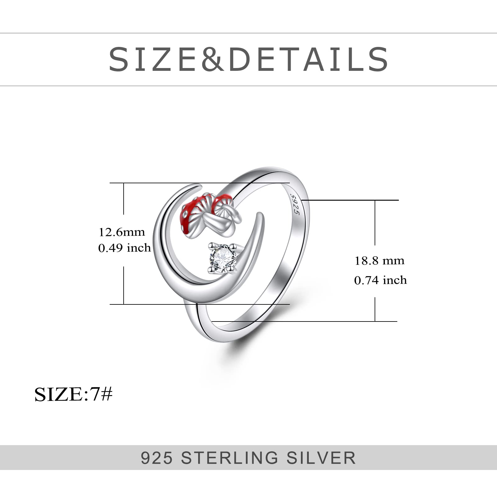 VONALA Anello regolabile per donne in argento Sterling 925 a doppio fungo per donne, ragazze, regalo per la festa della mamma, taglia 7, Argento sterling