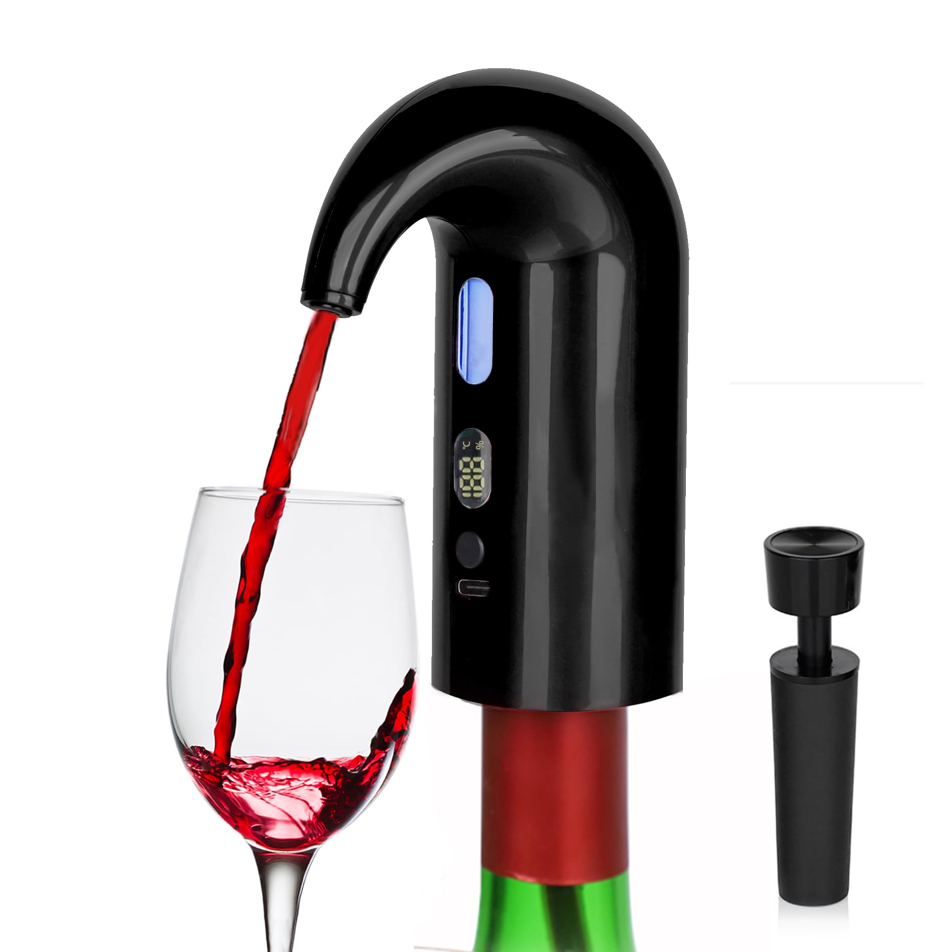 Aireador y vertedor de vino eléctrico,decantador de vino portátil de un solo toque con conector tipo C
