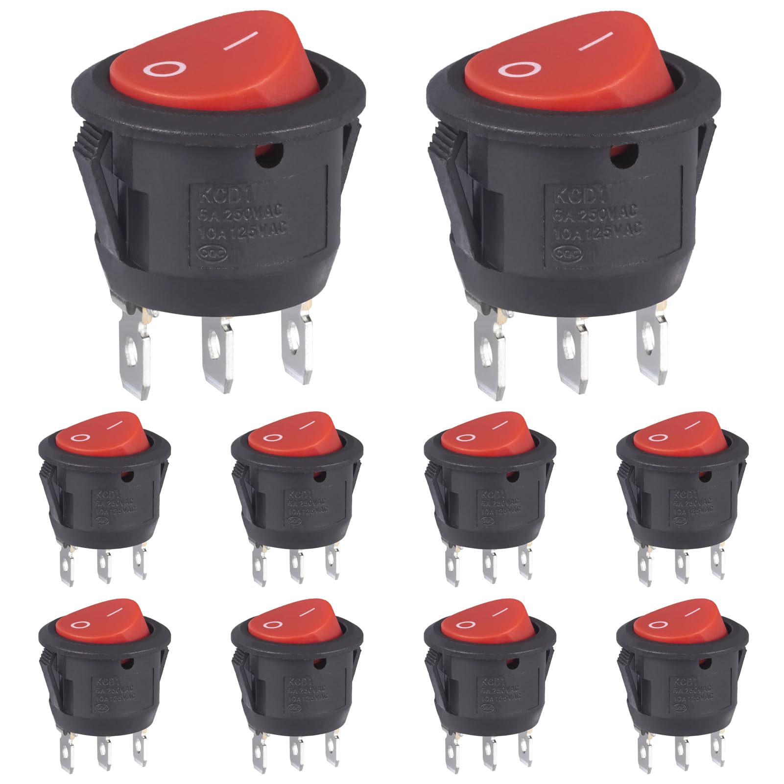 VEXUNGA Round Rocker Switch 12Volt On/Off 3 Pin 2 Position Round Toggle switches AC 6A/250V 10A/125V KCD1 Red Black Mini Circle Switch for Rv Car