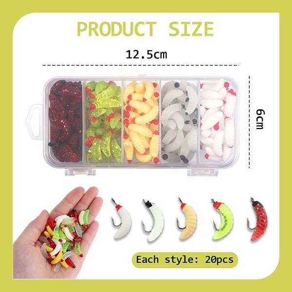100 Pezzi Esche Morbide in Silicone | Set Vermi e Insetti Soft Bait per Pesca alla Trota e Black Bass | Kit Artificiali Ultra-Realistici ad Alta Attrattività | Accessori Spinning e Trout Area - 2