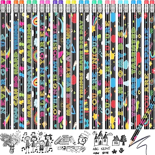 100 Pcs Motivational Pencils Bulk Fun Inspirational School Pencils for Classroom Cute Wood Pencils with Encourage Positive Sayings Back to School Supplies for Kids Student Teacher Classroom Reward