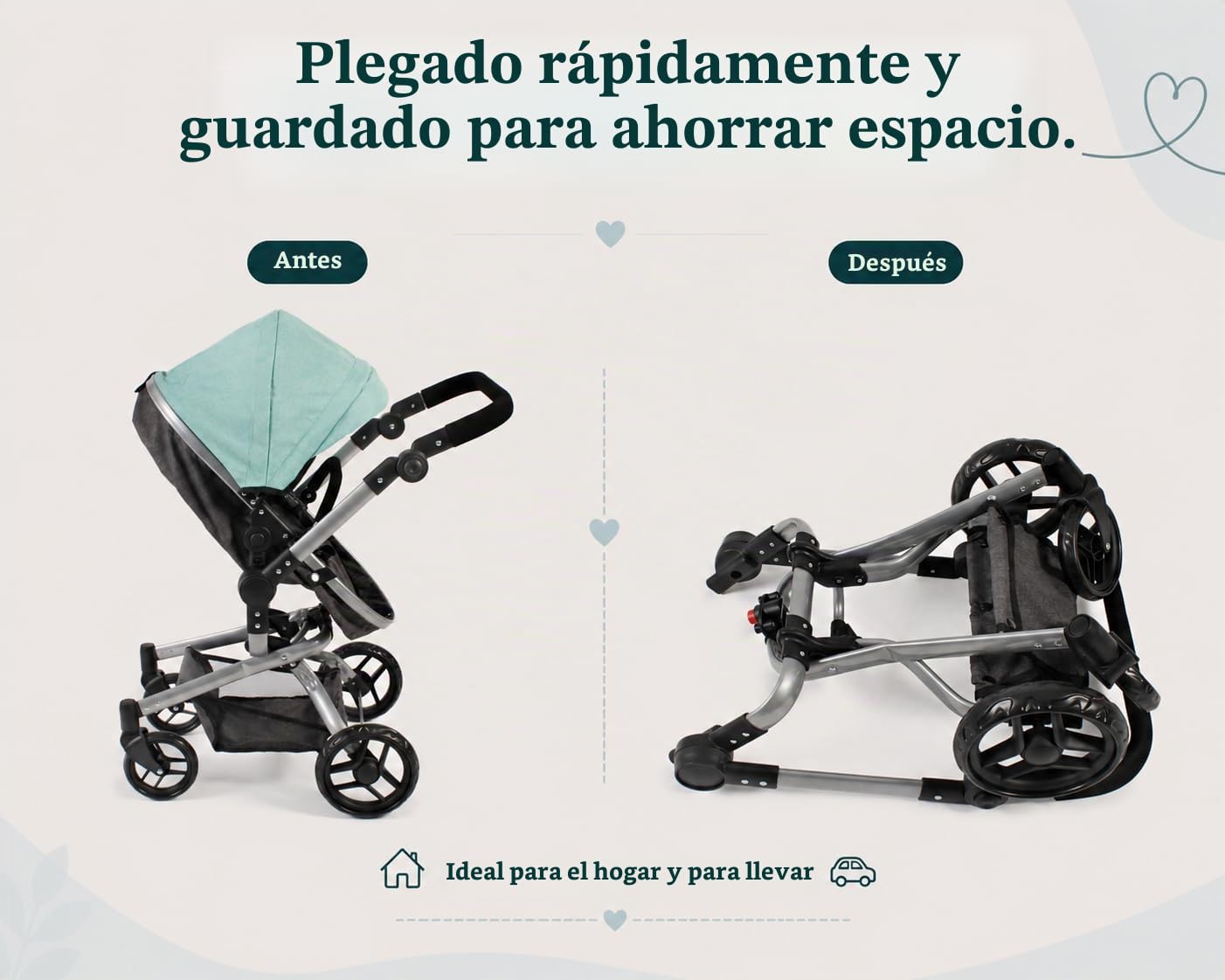 Cochecito para muñecas Yolo 2 en 1 para niños de 4 a 8 años