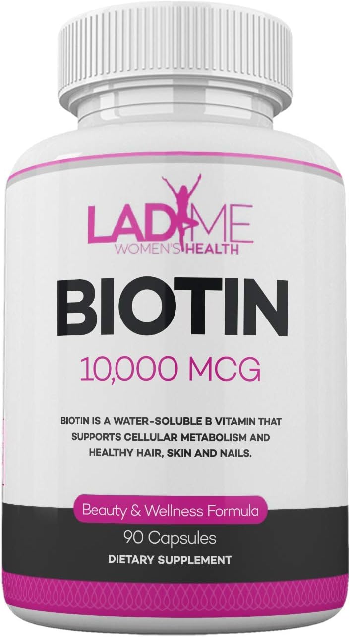 Biotin 10000mcg Supplement for Women Hair Vitamins for Faster Hair Growth Nail Strengthener and Growth Formula Hair and Nail Vitamins by Ladyme - 90 Capsules