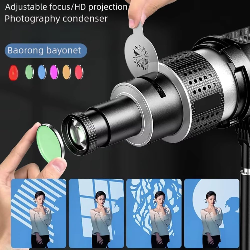 Kit de luz de flash de Bowens con Snoot de lente cónica para modelado de vídeo en estudio fotográfico, con lente óptica de proyector y 5 Gobos.
