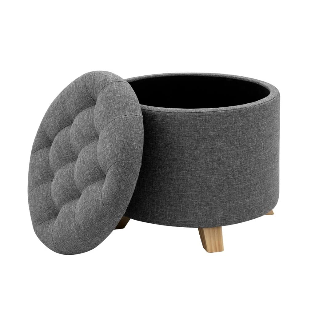 Pouf Contenitore Multifunzione, Sgabello, Fodera Rimovibile, Imbottito, poggiapiedi, Rotondo, in Lino, Sedia, Organizer per la casa charitable