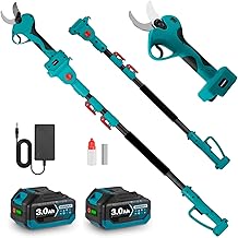 Yofidra 2 in 1-40 mm cordless telescopic pruning shears with 2 x 3.0 Ah batteries, with telescopic rod from 1 to 2.3 m, SK5 steel blades, 180° rotating head, cordless pruning shears for branches