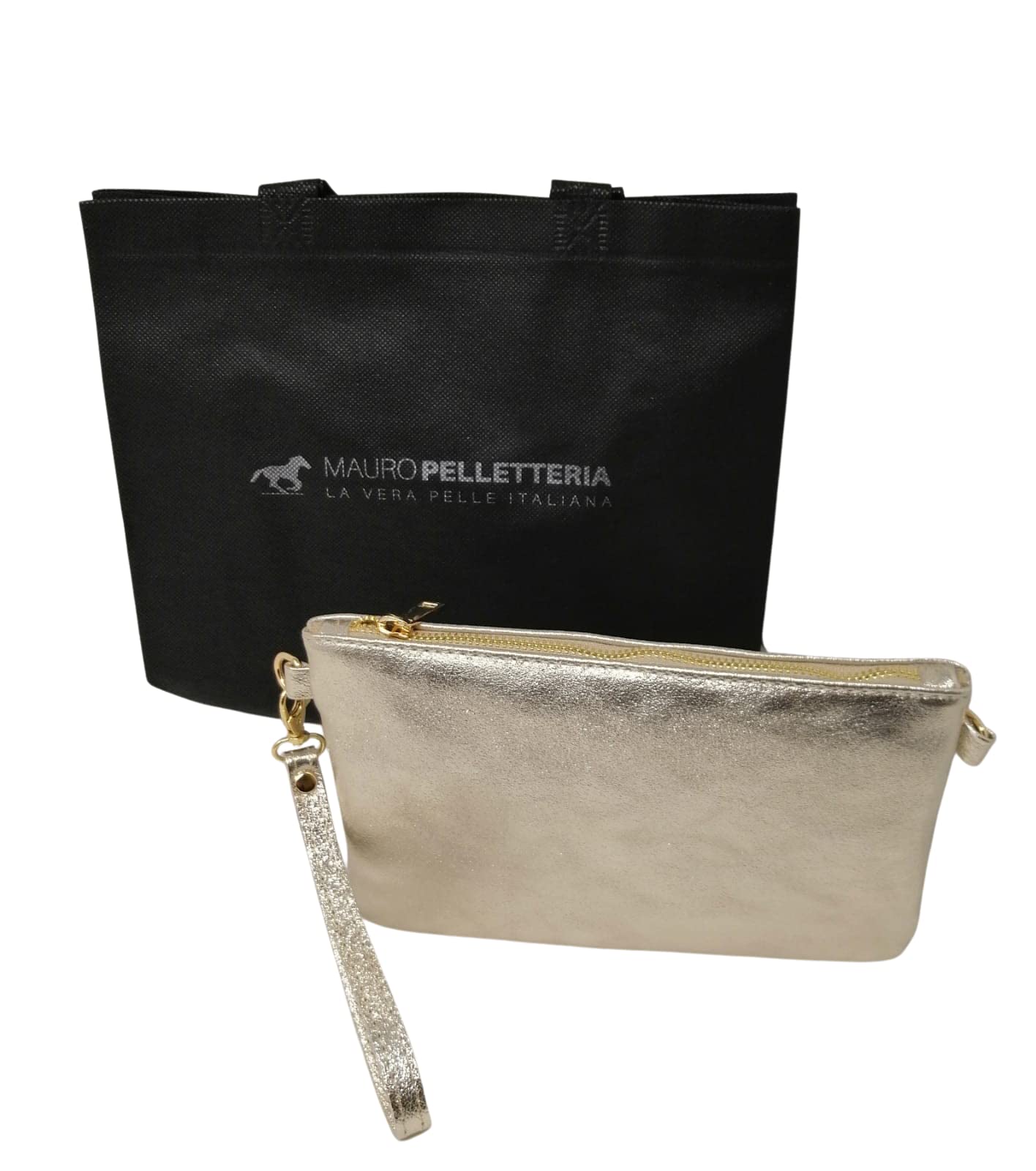 Mauro Pelletteria Pochette Donna con Tracolla Borsa Clutch Donna Elegante in Pelle Morbida Made in Italy Borsa da Polso Modello Mya