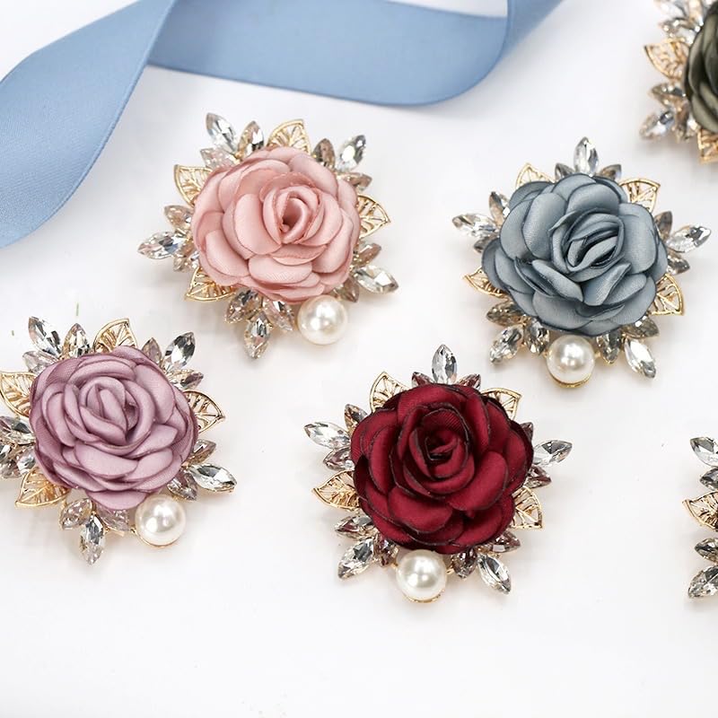 Image of Elegant Rose Flower Brooch Pin for Women Handmade Imitation Crystal Pearl Fabric Flower Lapel Pin Dress Suit Accessories for Wedding Party Gentleman's Essentials Bridal Jewelry Bridesmaid Gifts