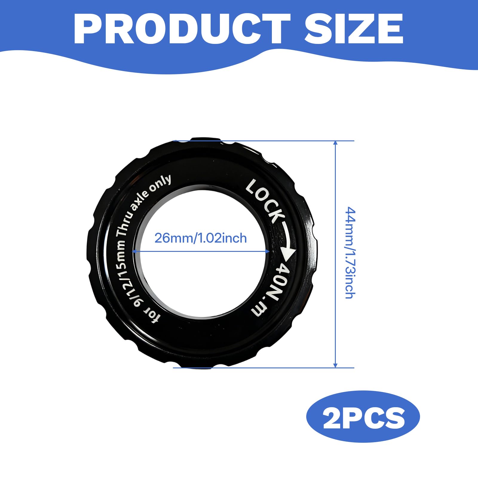 2 sztuki Pierścień zaciskowy Centerlock Tarcza hamulcowa do roweru Kompatybilny z Shimano, Narzędzie Centerlock Tarcza hamulcowa 44x26x8 mm Adapter Center Lock na 9/12/15mm MTB Rower