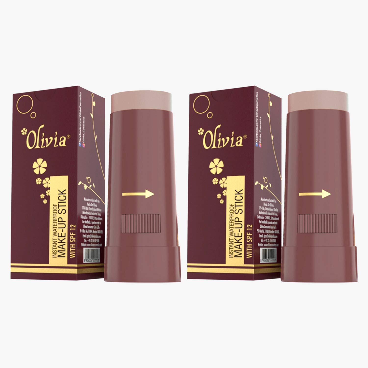 OliviaInstant Waterproof Makeup shimmering Stick Concealer with SPF 12 (Egyptian Dark, 15g Shade No.9) - Pack of 2 Shimmery Finish