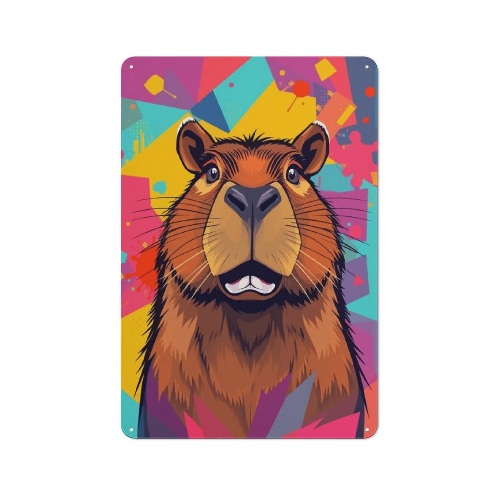 Junmoney Capybara Portrait Retro-Style Metal Plaque 30X20cm For Garage Or Workshop, For Garage, Workshop And Man Cave Decoration