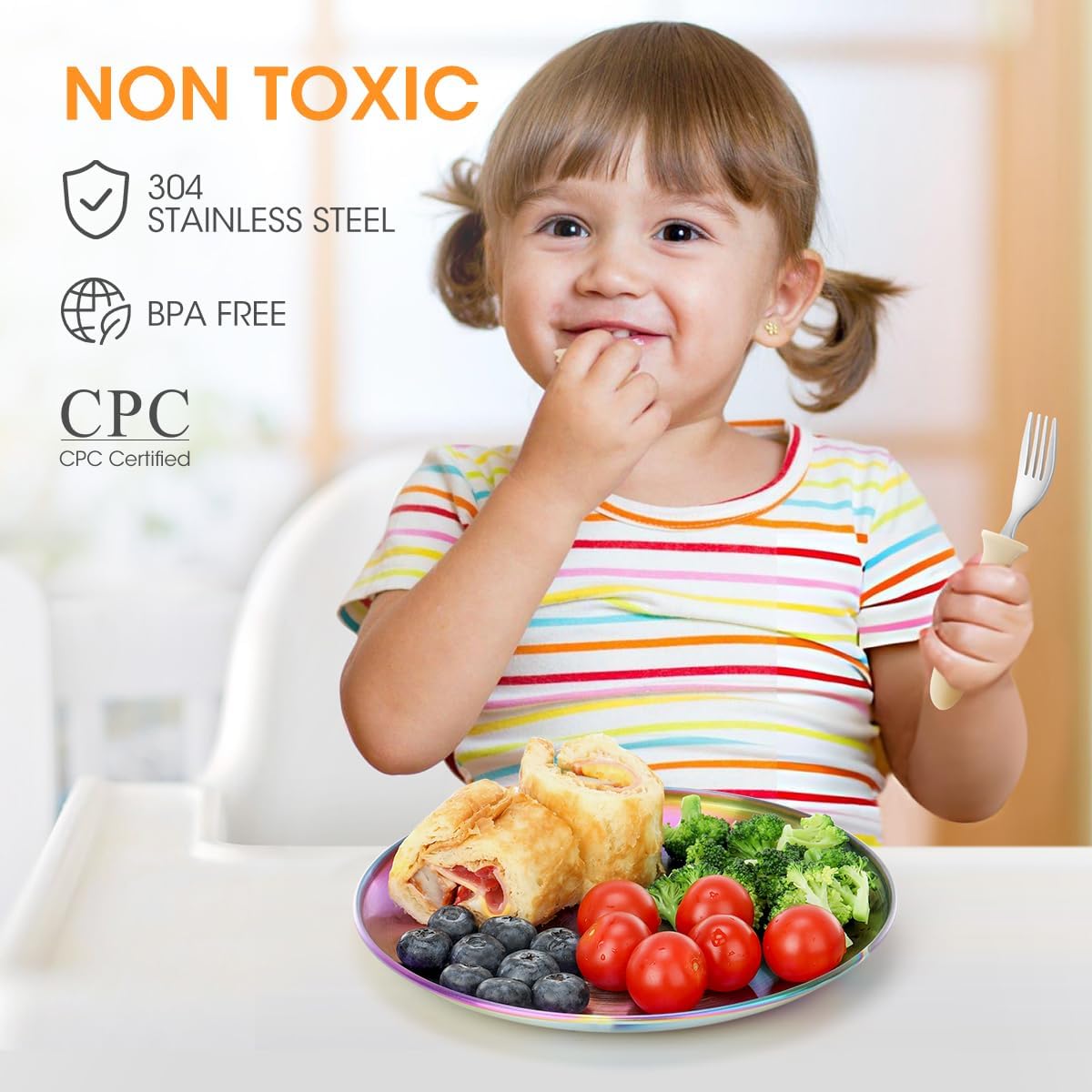 AIEVE Stainless Steel Kids Plates,6 Pack Round Toddler Plates,8 Inch Dinner Dishes for Baby, BPA Free, Dishwasher Safe - Image 2