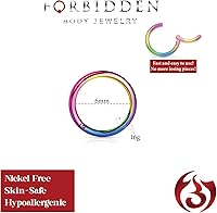 Vista 66 de Forbidden Body Jewelry - Piercing para la nariz de acero quirúrgico 316L con bisagra, 14G, 16G, 18G, diámetro de 15/64, 5/16, 25/64, 15/32 pulgadas