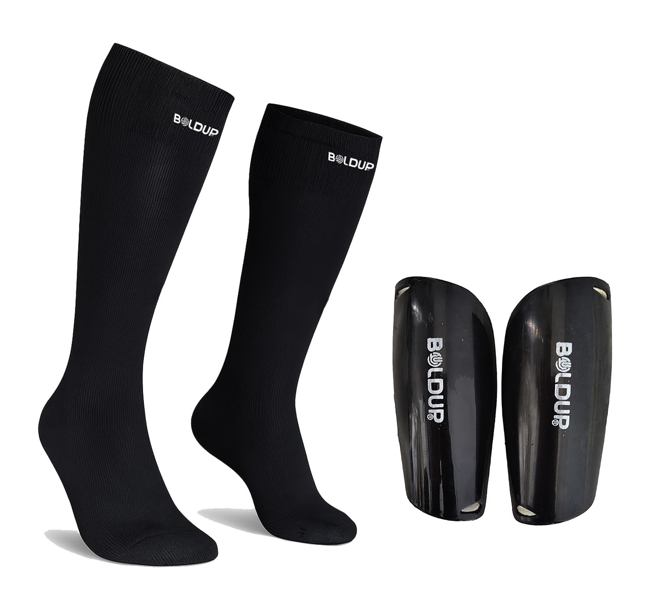 Boldup Football Shin Guard with Socks – Lightweight Protection for Every Player (Black Left Right +Socks)-image-9