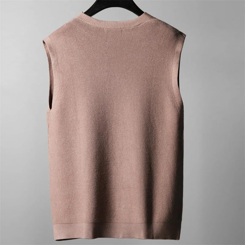 Men's Solid V-Neck Knitted Sweater Vest Single-Breasted Casual Loose Cardigan Waistcoat Tops2