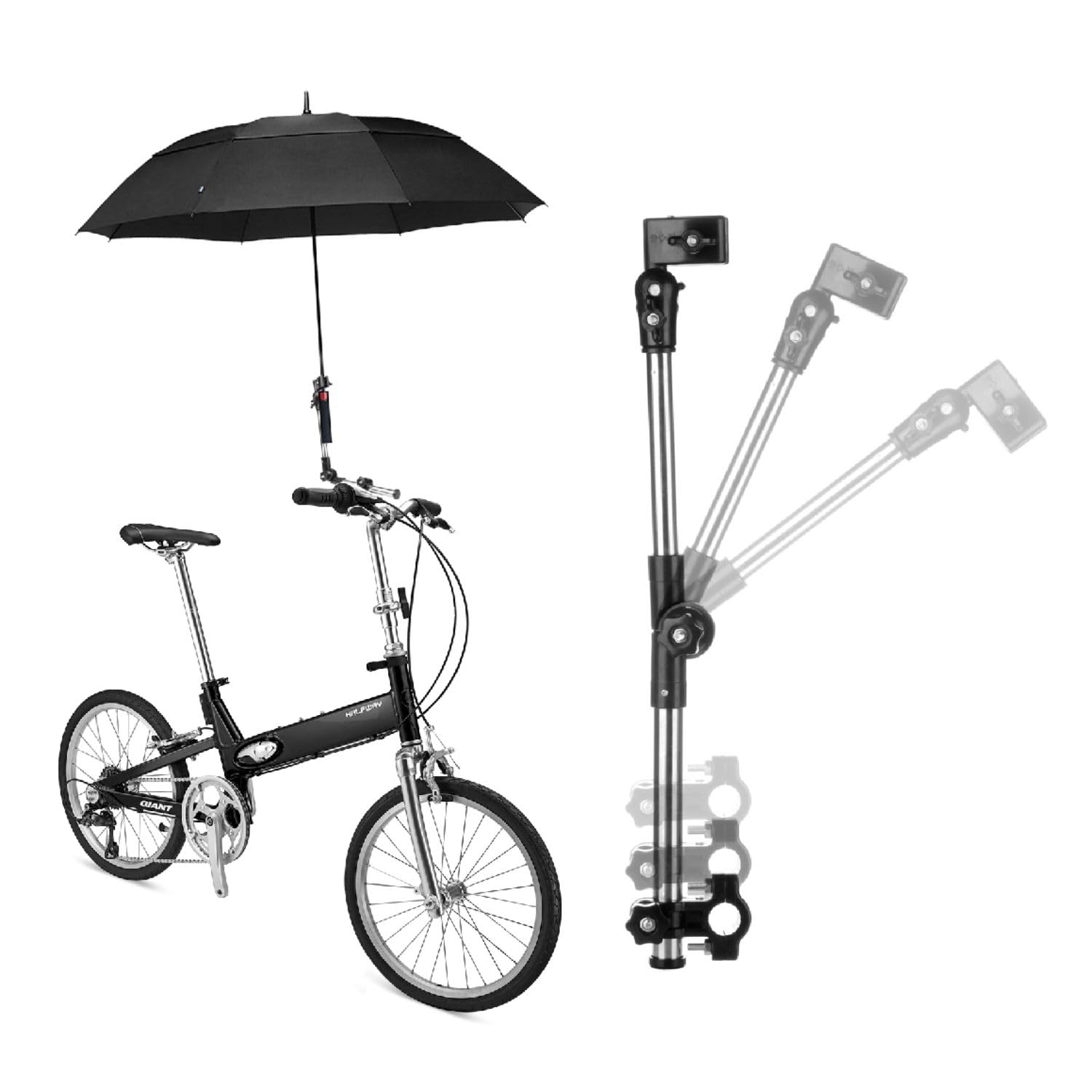 Flexzion Bicycle Umbrella Mount Holder – Adjustable Swivel Connector Stand with 2-Section Tube Handle – Umbrella Round Handlebar for Bike Stroller Attachment, Wheelchair Holder, Golf Cart, Beach Chair