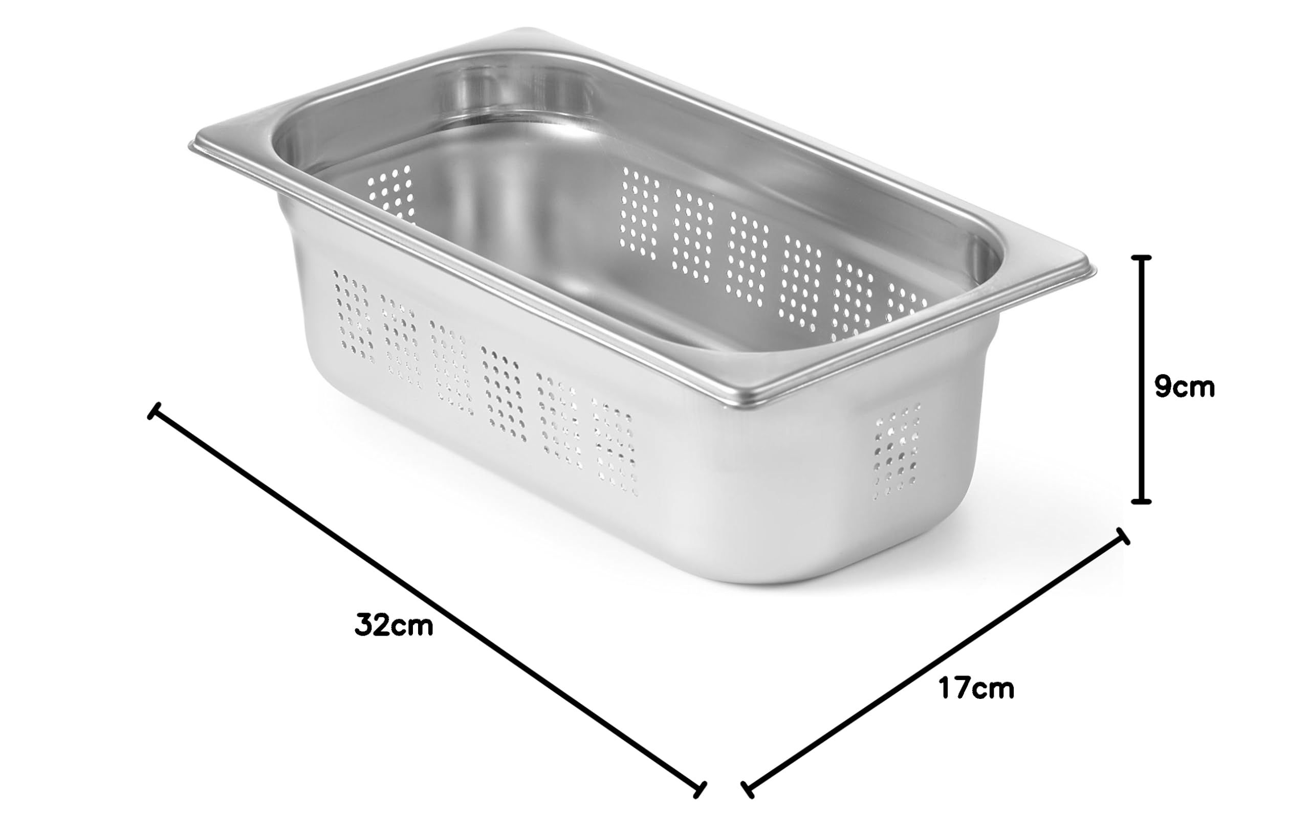 HENDI Contenitore Gastronorm, GN 1/3, con lati e fondo perforati, contenitore GN, impilabile, bordi arrotondati, resistente alla temperatura da -40° a 300°C, 4L, altezza: 100mm, acciaio inox 18/10