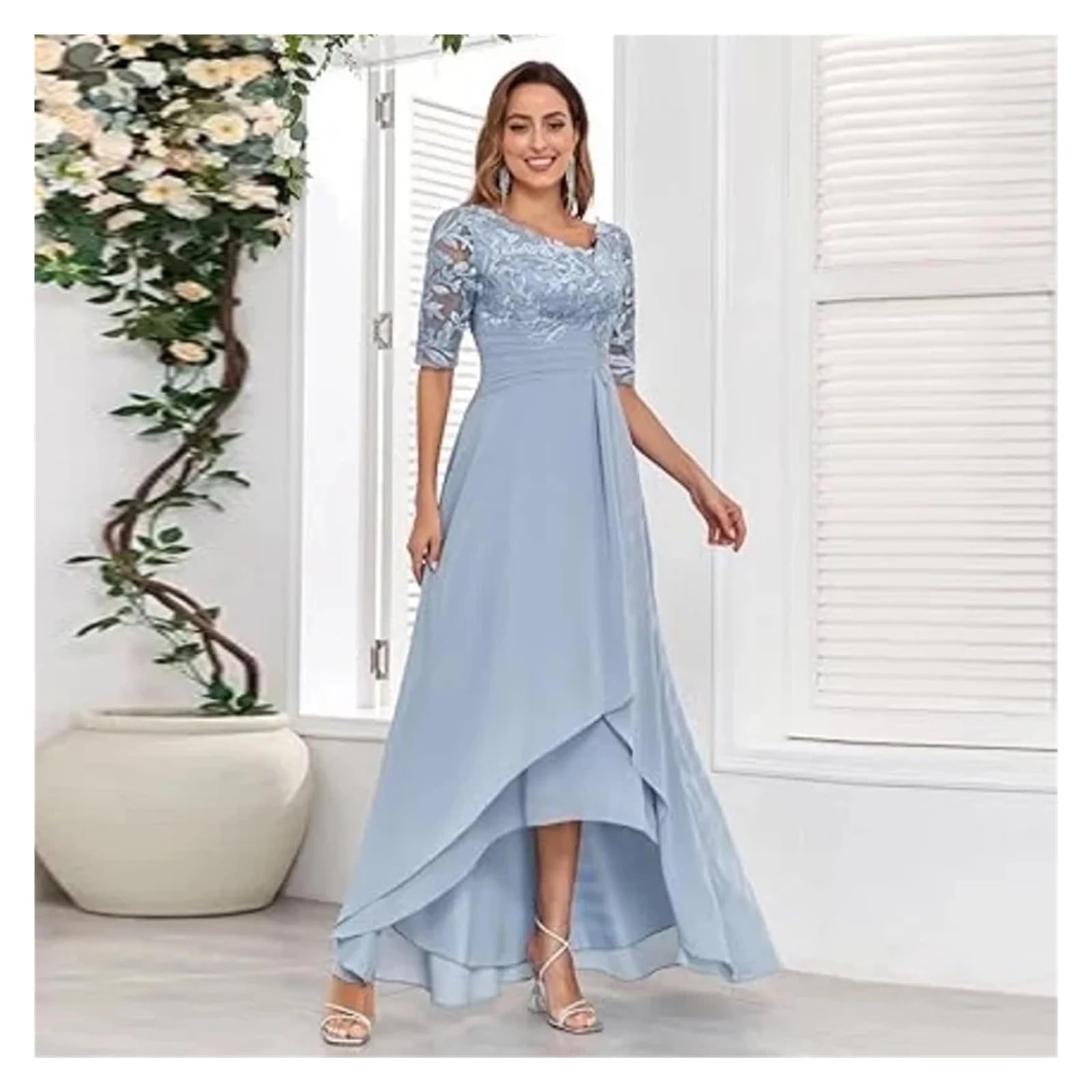 Grazioso Abito da Madre della Sposa in Pizzo for invitata al Matrimonio, Abito da Festa in Chiffon Lungo Fino al Ginocchio(Black,16W)