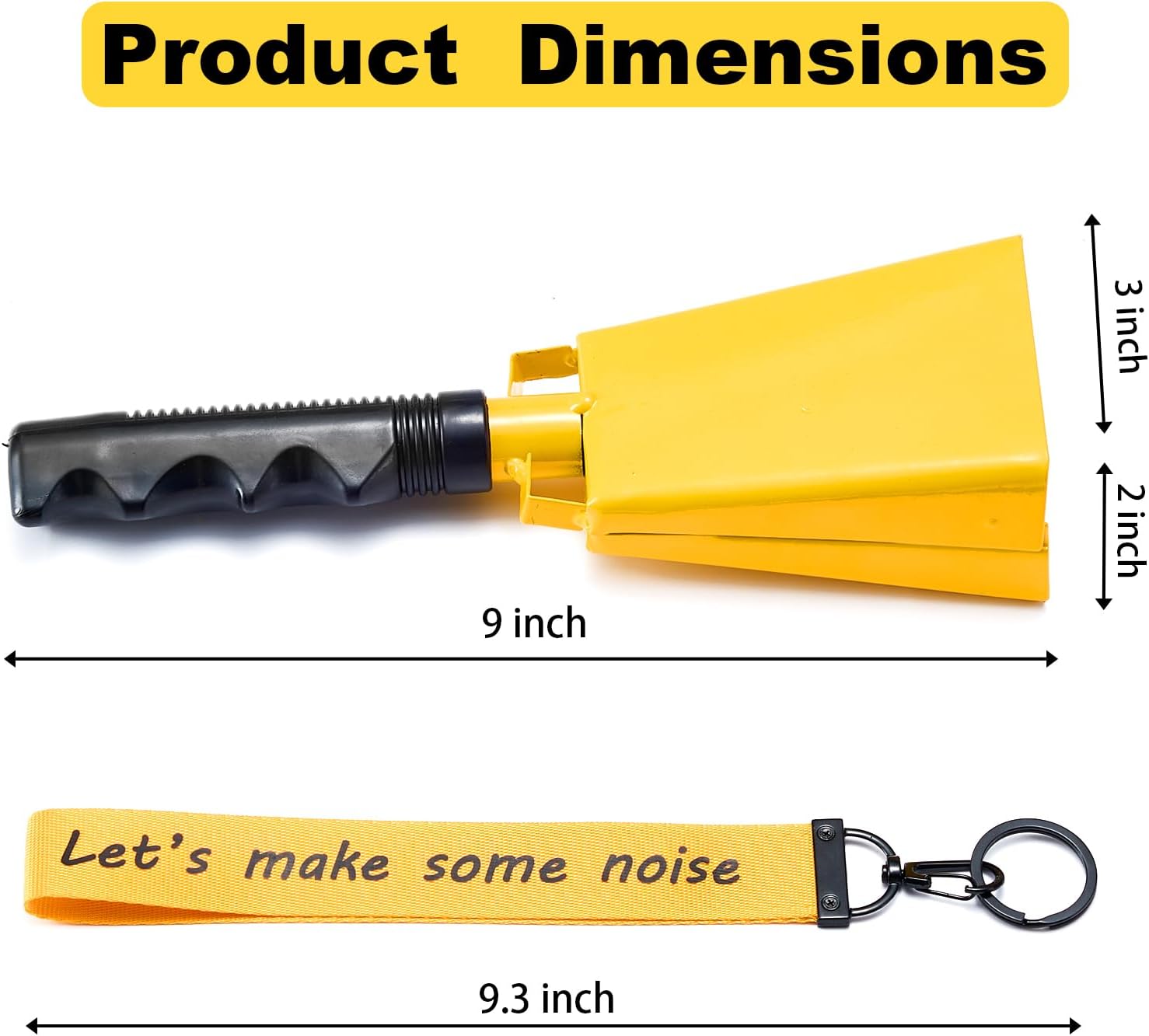 Cow Bells with Wrist Strap - Cowbell with Handle 2pcs, Customizable Cowbells for Sporting Events, for Football Games,Chimes, Percussion, Musical Instruments, Call Bell, Farm Ranch (yellow)