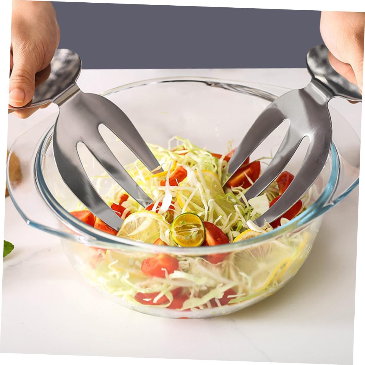 2 Pack Stainless Steel Salad Fork Servers with Anti Slip Grip