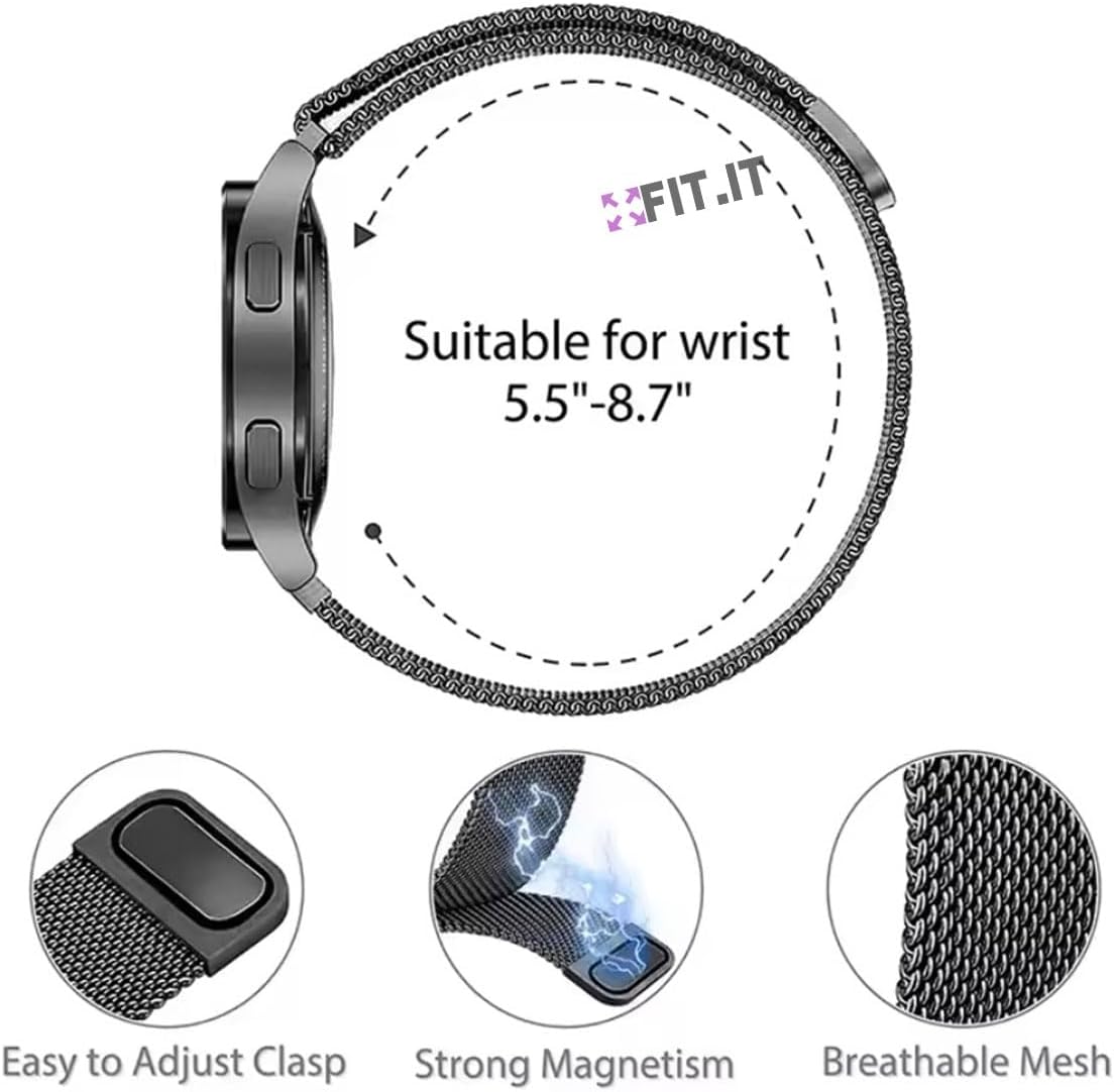 CORONITAS Pulseira de Metal Milanes Aço Inoxidável para Redmi Watch 5 Lite, Watch 5 Active, Fecho Magnético, Malha de Aço Respirável, Regulável