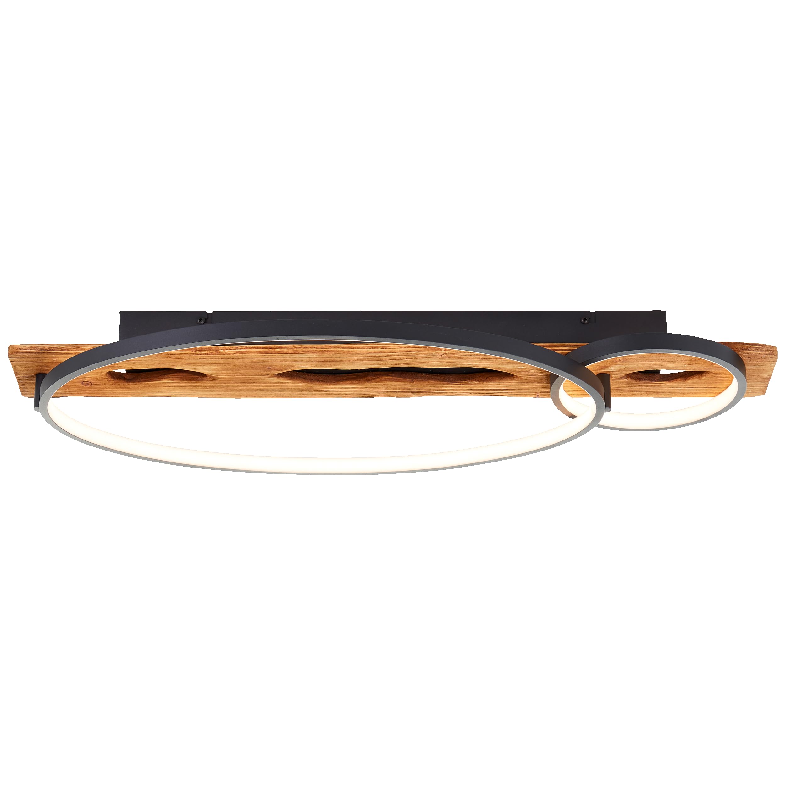 Lightbox moderna lampada da soffitto a LED in stile naturale - plafoniera con dimmer a 3 livelli e 2 anelli LED su trave di legno - 70 x 30 cm - 3300 lm, 3000 K - in legno di pino/metallo in