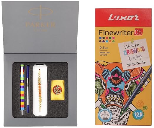 Parker Roller Ball Pen & Luxor Fine Writer Black Color (pack Of 10 Pen)