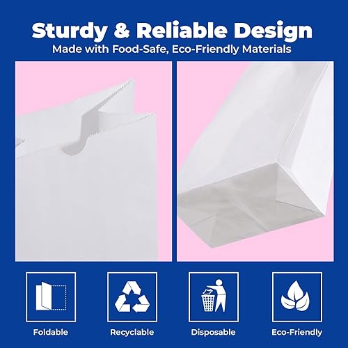 Miniatura 3 de Fit Meal Prep Paquete de 200 bolsas de almuerzo de papel blanco de 6 libras, 11 x 6 x 3.5 pulgadas, bolsas de papel blanco de primera calidad a