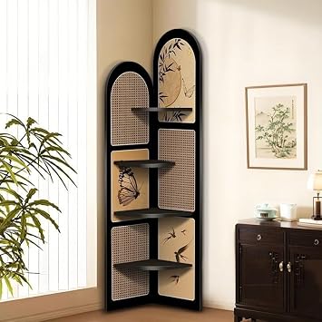 Corner Bookshelf with Storage, 4-Tier Freestanding Storage Shelf, Decorative Vertical Display Shelf, Storage Rack for Living Room Bedroom OfficeB,Large