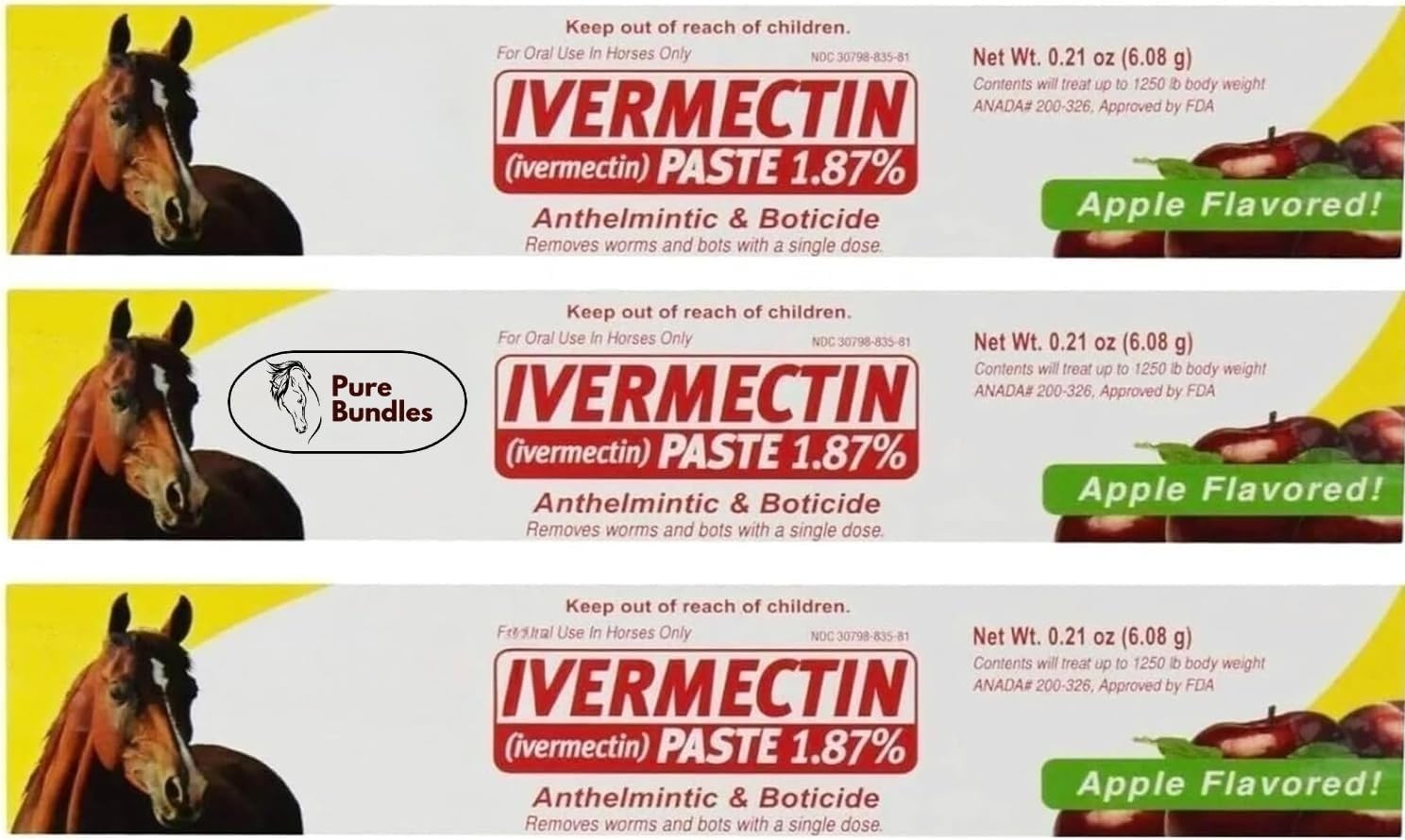 Pure Bundles Ivermectin Horse Wormer Paste 6.08 Grams (3
