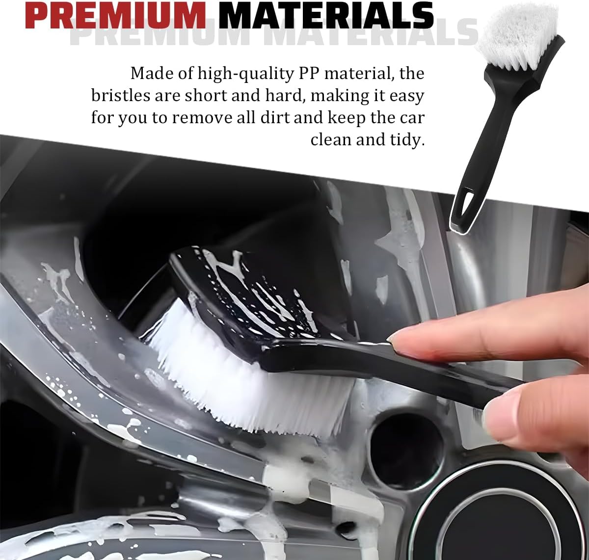 Car Carpet Cleaning Brush, Stiff Bristles Vehicle Wheel Hub Rims Wash Brush with Short Handle, Automotive Detailing Tire Cleaner, Universal for SUV Automobile Truck (White)
