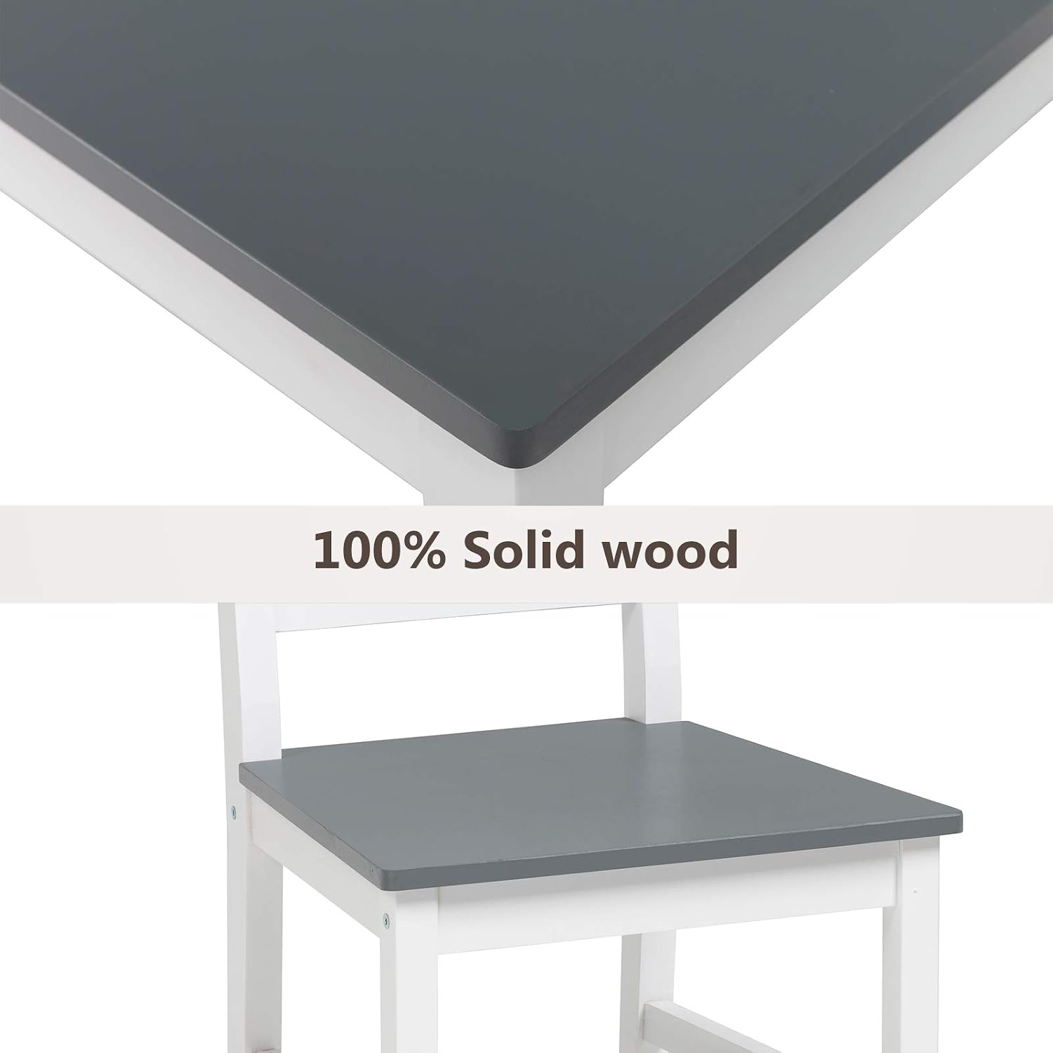mecor 3 PC Wood Kitchen Dining Table Set, Solid Wood Square Table with 2 Chairs for Kitchen Dining Room Furniture(Grey)