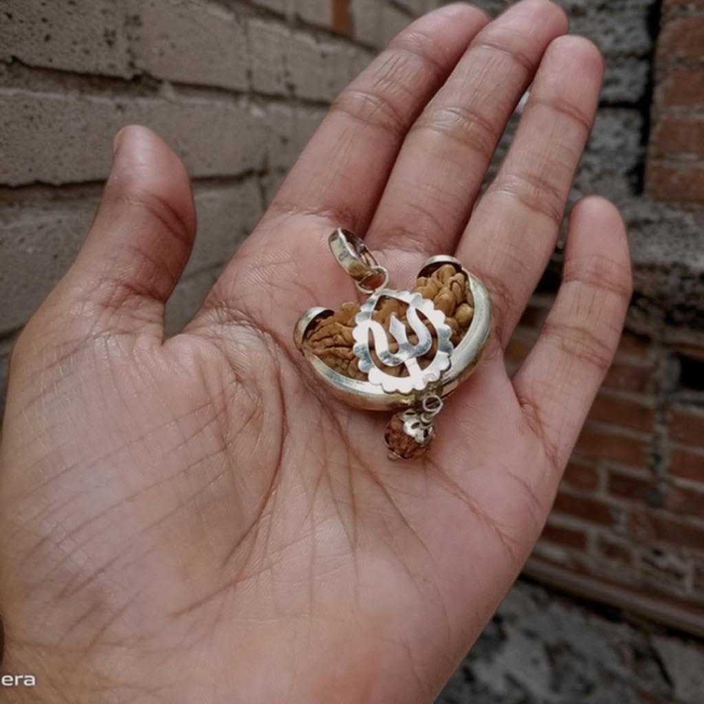 Ek Mukhi Kaju Rudraksha Silver Om Pendant, One Face Half Moon Sacred Bead for Meditation, Moksha & Spiritual Power