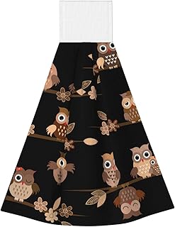 LGHDFYO Lindas toallas de mano de búhos de dibujos animados marrones para colgar, toalla de cocina decorativa para baño